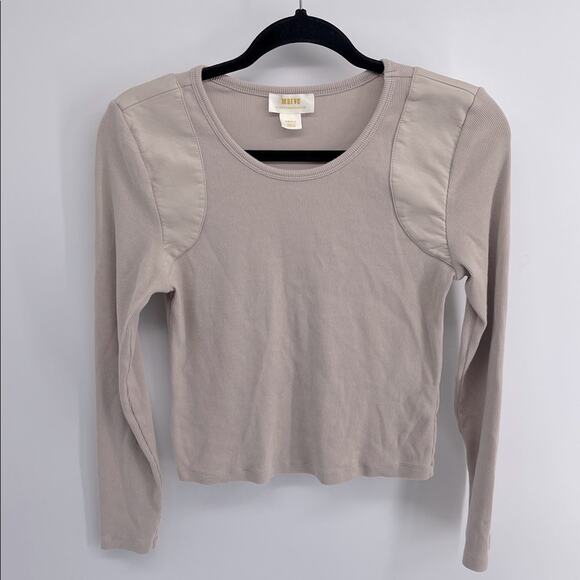 Anthropologie Tops - Maeve by Anthropologie faux leather detail ribbed scoop neck top sz S